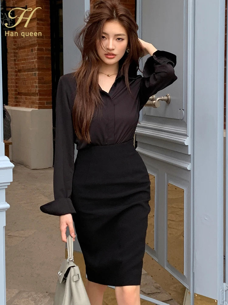 Eleganter Bleistiftrock von H Han Queen – High-Waist Büro- & Sommerrock in Schwarz